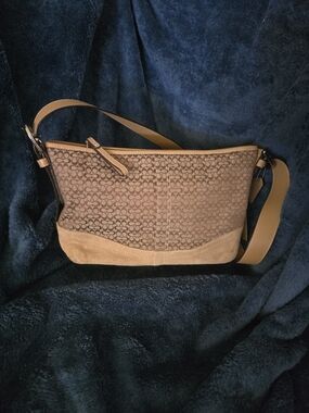Coach Brown Signature Canvas & Suede Shoulder Bag